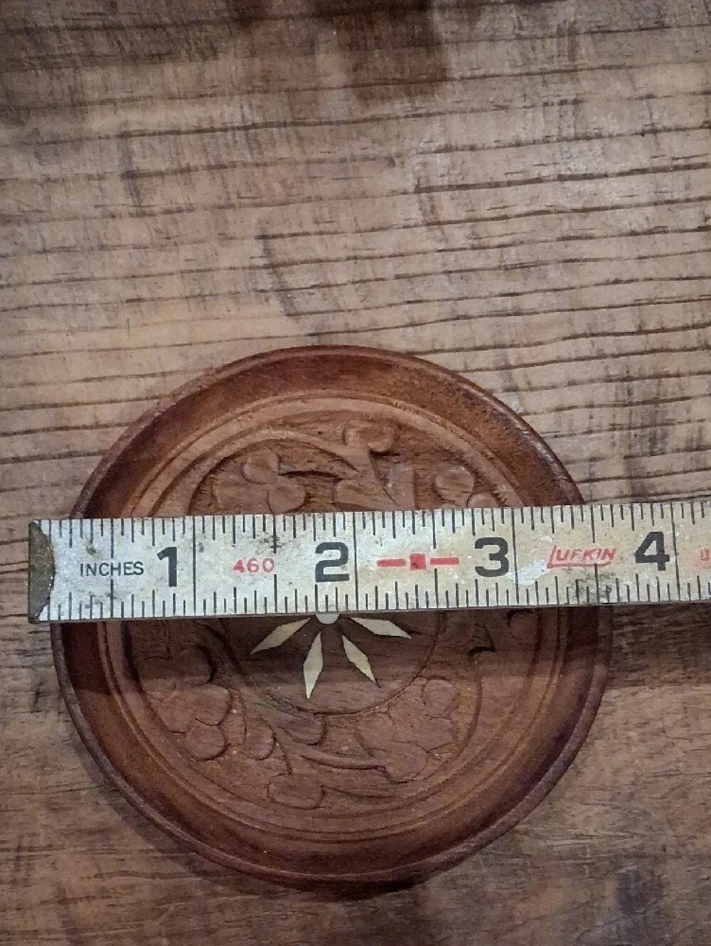 Vintage Hand-Carved Wooden Coaster Set With Floral Motif Holder
